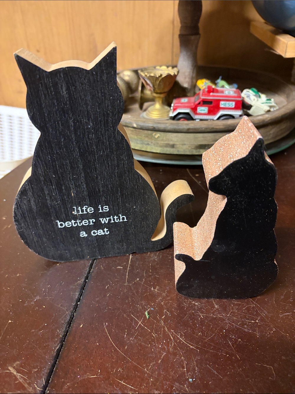 Wooden Cat Decor Signs - Black & Natural